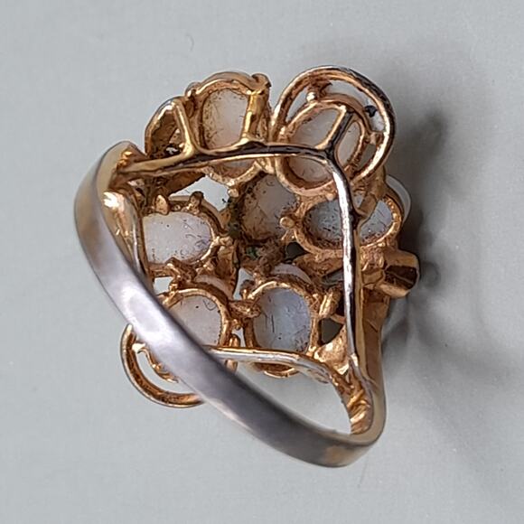 Vintage KAOS Opal Ring, Size 6 3/4, 14KHGE, 2 Dark Rhinestones - Picture 8 of 10